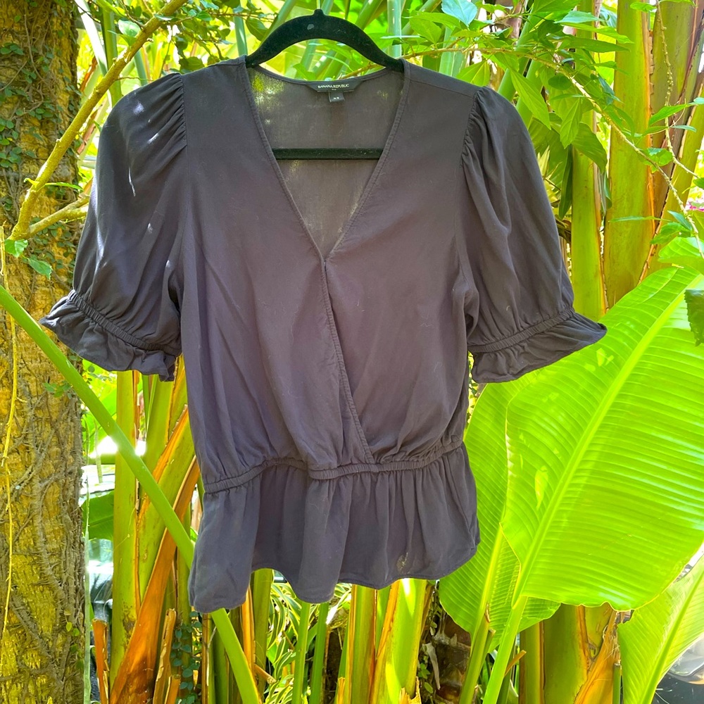 Navy Blouse, peplum sleeves and waist